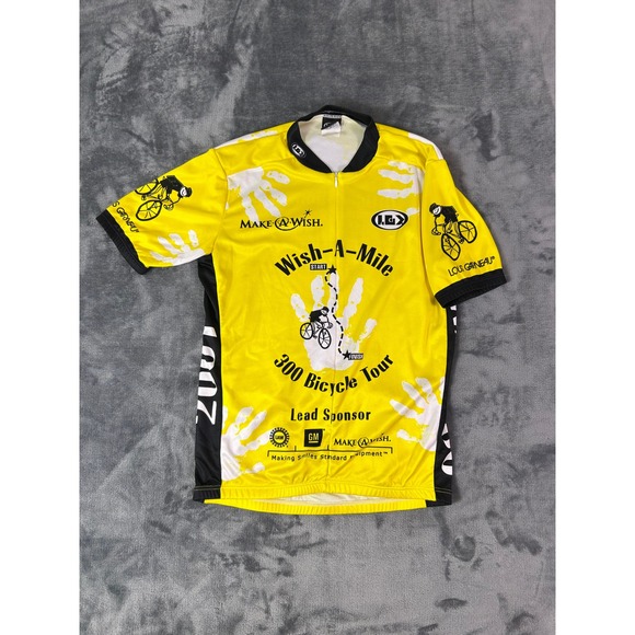 Louis Garneau Wish A Mile Cycling Jersey Size L Bicycle Tour Yellow - Picture 1 of 6